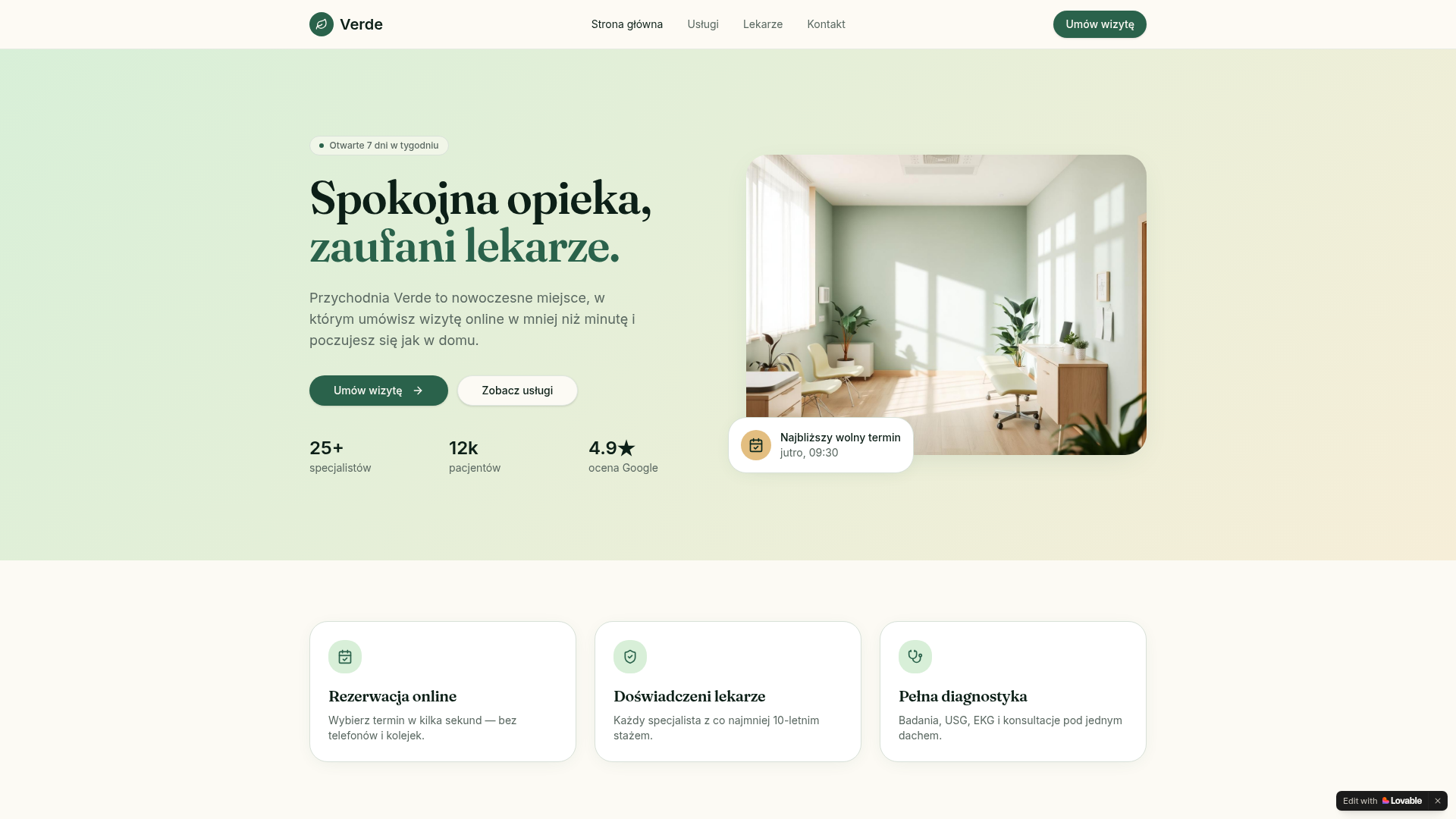 Strona internetowa przychodni medycznej z systemem rezerwacji wizyt online